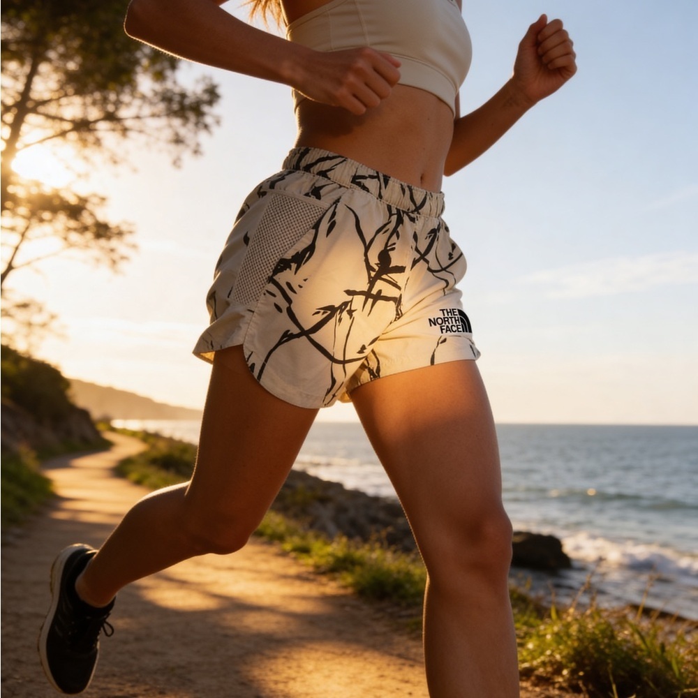The North Face Women's Cream and Black Athletic Shorts